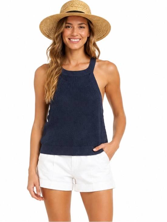 Tops - Gentle Fawn Navy Open-Knit Sleeveless Sweater Tank Top S